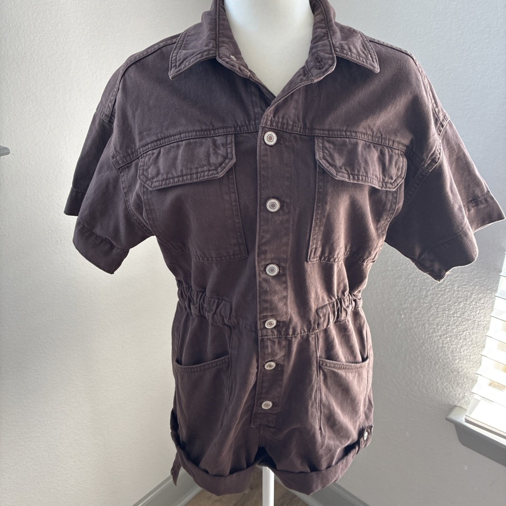 We The Free Women's Sz M Jumpsuit Romper Marci Brown Shorts Free People Shortall